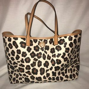 Tory Burch leopard shopper tote purse bag
